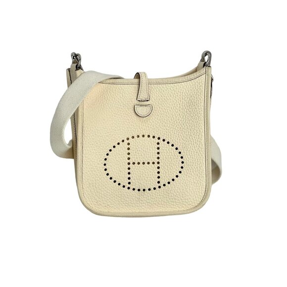 Hermes Taurillon Clemence evelyne TPM Nata White Crossbody Bag - Picture 1 of 12